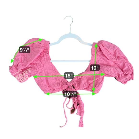 Borana Puff Sleeve Crop Top Back Tie Linen Stretch Pink Women S‎ Coquette - Picture 6 of 6